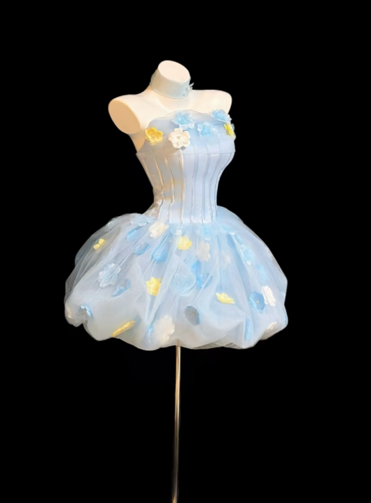 Pretty Ball Gown Strapless Light Sky Blue For Women Girls Teens Graduation Inspo Short 15th Birthday Outfits Homecoming Dresses RB3096