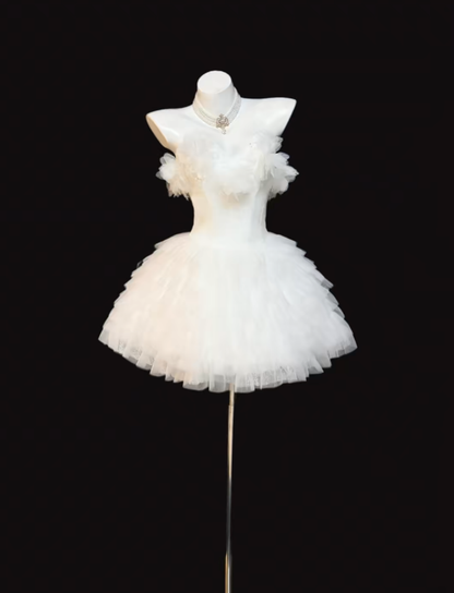 Hübsches Ballkleid Sweetheart Weißer Tüll für Frauen Mädchen Teenager Abschlussfeier Inspiration Kurze Outfits zum 15. Geburtstag Homecoming-Kleider RB3099