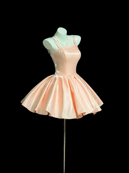 Fairy Ball Gown Square Neck Blush Pink Graduation Gown Mini Senior Inspo Short Homecoming Dresses RB3100