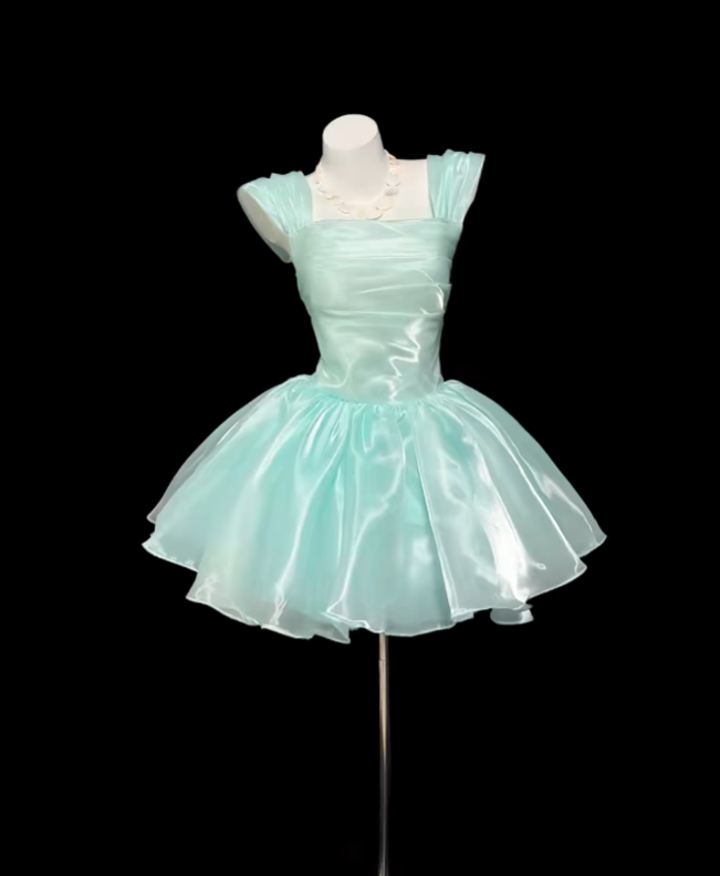 Niedliches Ballkleid, eckiger Ausschnitt, Tiffany-Blau, Mini, Senior-Inspo, kurze Geburtstagsparty-Outfits für den 17. Geburtstag, formelle Heimkehrkleider RB3102