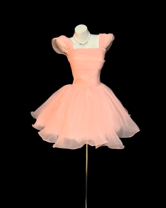 Cute Ball Gown Square Neck Blush Pink Mini Senior Inspo Short Birthday 17th Party Outfits Formal Homecoming Dresses RB3103