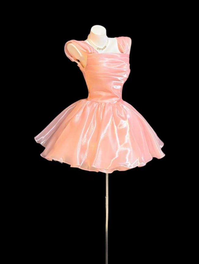 Süßes Ballkleid mit eckigem Ausschnitt in Rouge-Rosa, Mini, Senior Inspo, kurze Geburtstagsparty-Outfits für den 19. Geburtstag, formelle Heimkehrkleider RB3108