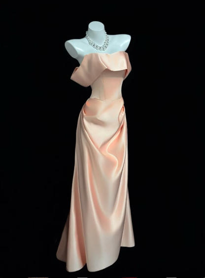 Robe d'anniversaire modeste rose pâle sirène épaules dénudées sans manches pour bal de promo ou soirée formelle RB3111