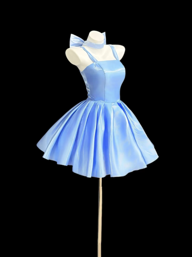 Robe de bal de fée bleue, corset ajusté, robe de remise de diplôme, mini-inspiration pour les seniors, robe courte de retour à la maison RB3112