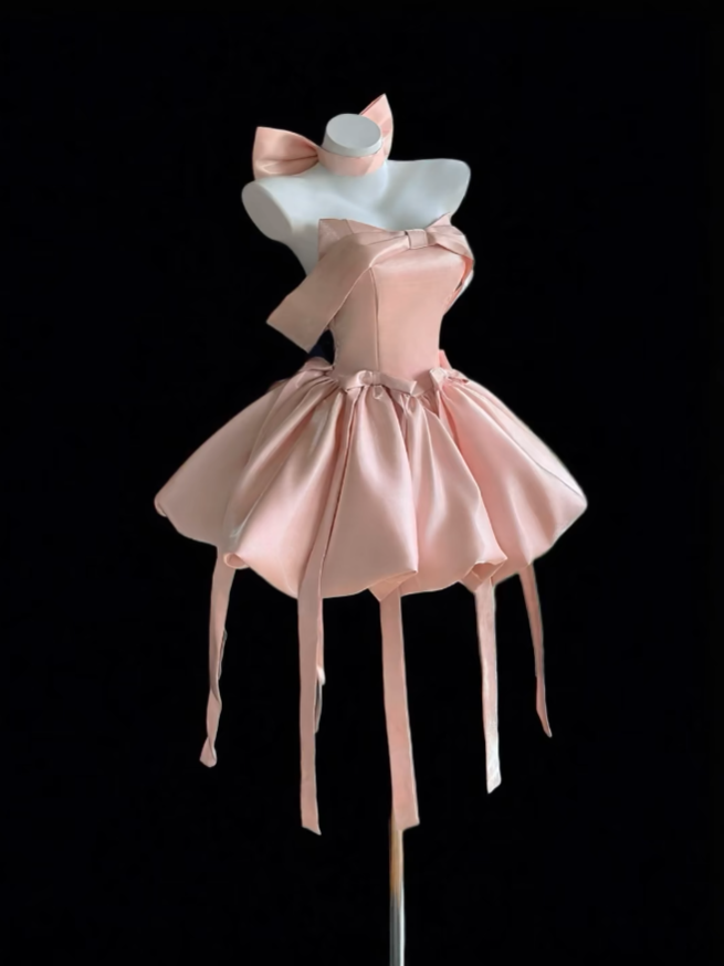 Ästhetisches Ballkleid schulterfrei Rosa 18. Geburtstag Outfit-Ideen mit Schleifen-Inspiration Kurzes Hoco-Kleid Homecoming-Kleider RB3117