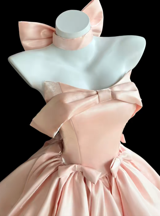 Ästhetisches Ballkleid schulterfrei Rosa 18. Geburtstag Outfit-Ideen mit Schleifen-Inspiration Kurzes Hoco-Kleid Homecoming-Kleider RB3117