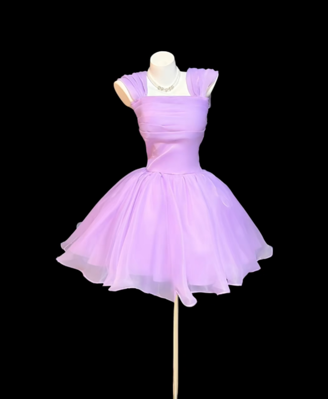 Feenhaftes Ballkleid Flieder Quadratischer Ausschnitt Abschlusskleid Mini Senior Inspo Kurzes Homecoming-Kleid RB3118