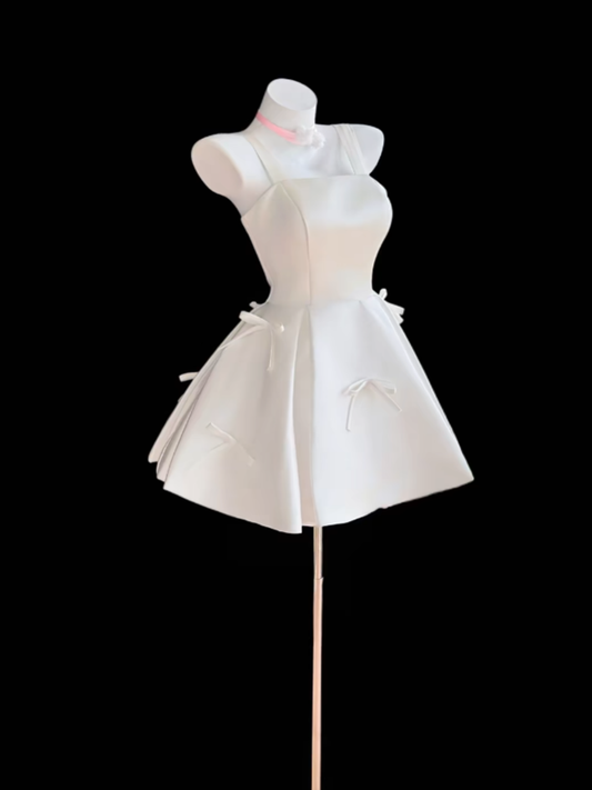 Fairy Ball Gown White Square Neck Graduation Gown Mini Senior Inspo Short Homecoming Dress RB3122