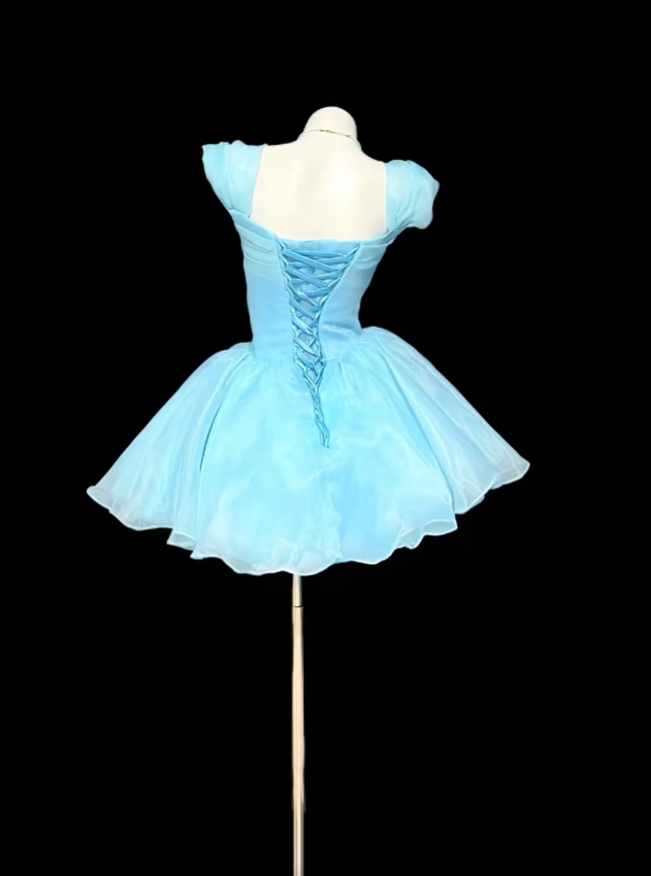 Feenhafter Ballkleid Tiffany Blau Quadratischer Ausschnitt Abschlusskleid Mini Senior Inspo Kurzes Homecoming Kleid RB3125