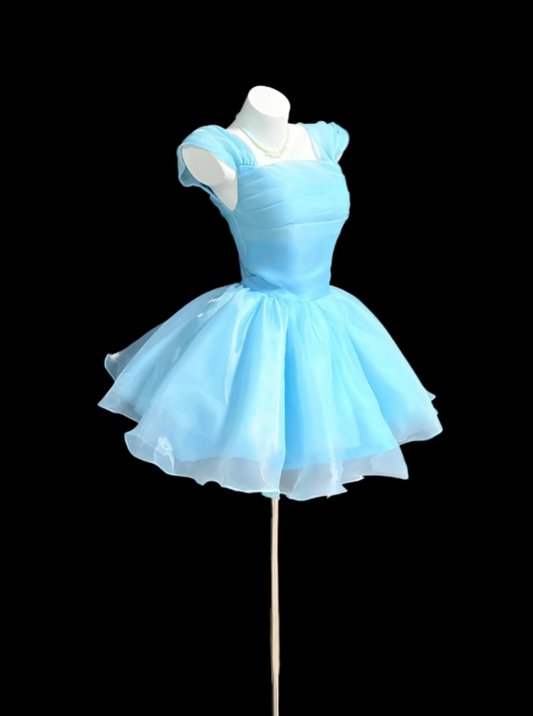 Fairy Ball Gown Tiffany Blue Square Neck Graduation Gown Mini Senior Inspo Short Homecoming Dress RB3125