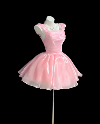 Süßes Ballkleid Rosa mit eckigem Ausschnitt Abschlusskleid Mini Senior Inspo Kurzes Heimkehrkleid RB3127