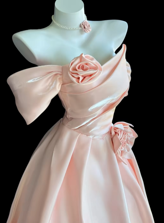 Robe De Bal Modeste Épaules Dénudées Rose Poudré Anniversaire Sans Manches Soirée Bal Robes De Soirée Formelles RB3130