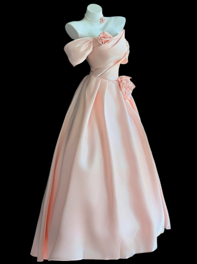 Robe De Bal Modeste Épaules Dénudées Rose Poudré Anniversaire Sans Manches Soirée Bal Robes De Soirée Formelles RB3130