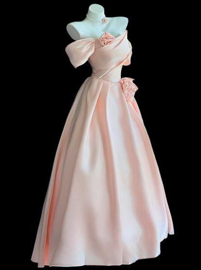 Robe De Bal Modeste Épaules Dénudées Rose Poudré Anniversaire Sans Manches Soirée Bal Robes De Soirée Formelles RB3130