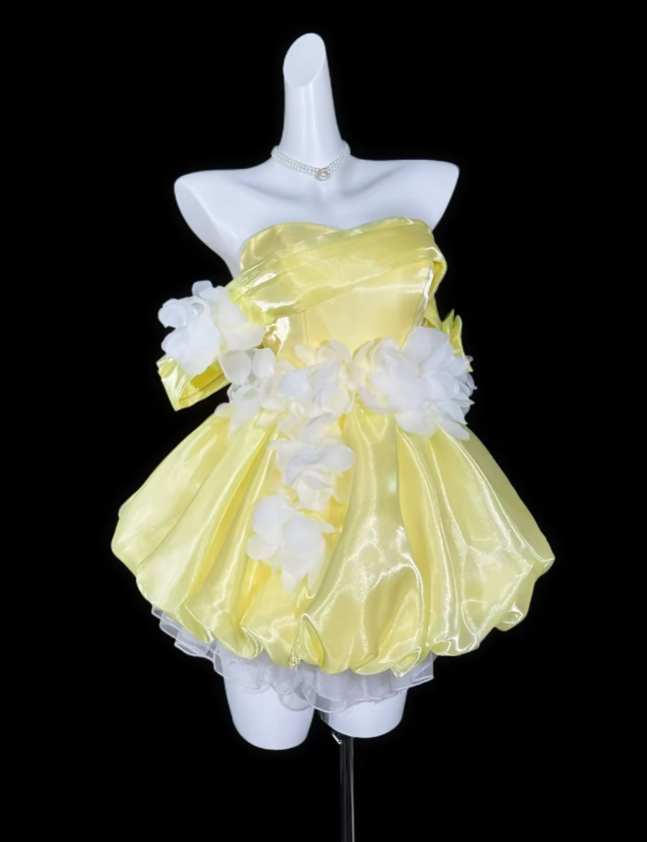 Elegant Ball Gown Off The Shoulder Yellow University Ideas Homecoming Dress Inspo Short High School Senior Graduation Outfit RB6990