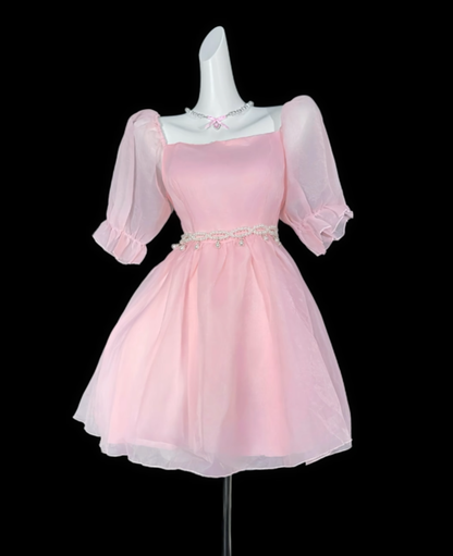 Pretty Ball Gown Square Neck Pink University Ideas Homecoming Dress Inspo Short High School Senior Graduation Outfits RB6993