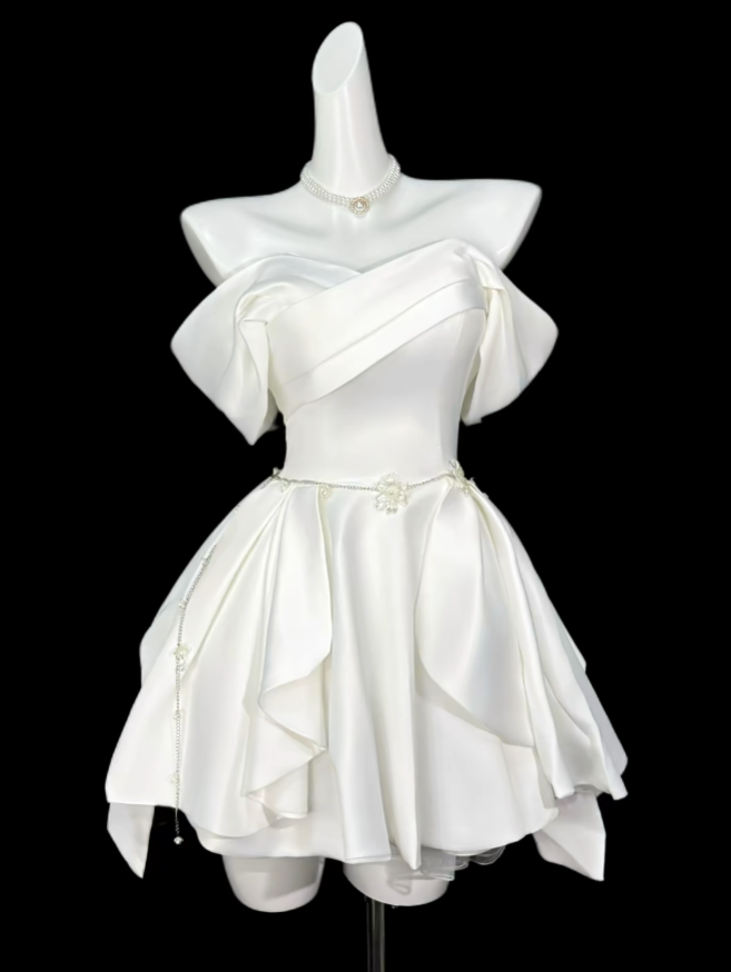 Pretty Ball Gown Off The Shoulder White Mini University Ideas Homecoming Dress Inspo Short High School Senior Graduation Outfit RB7024