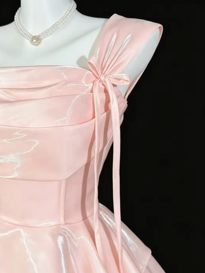 Unique Ball Gown Square Neck Pink With Bow University Ideas Homecoming Dress Inspo Short Senior Party Cocktail Outfits RB7025