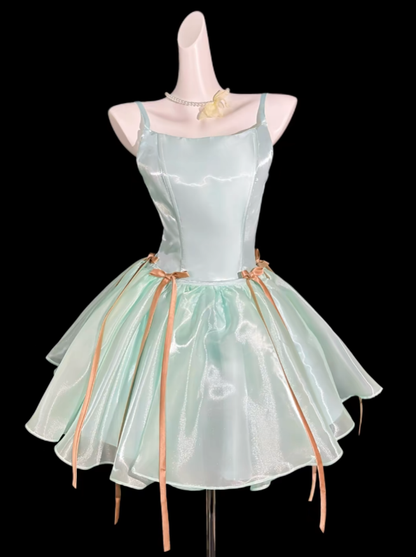 Unique Ball Gown Spaghetti Strap Mint Green With Bow University Ideas Homecoming Dress Inspo Short Senior Party Cocktail Outfits RB7033