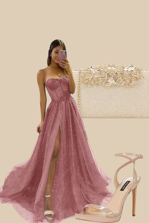 Timeless A Line Spaghetti Straps Sequin Pink Slit Prom Dress Inspiration Long Party Formal Prom Dresses RB734