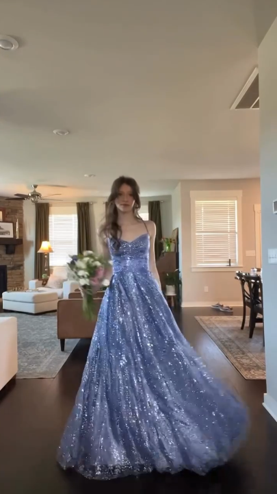 Robe de bal de fin d'année à paillettes lavande, coupe trapèze, dos nu, tenue de soirée, d'anniversaire, de remise de diplôme, RB754