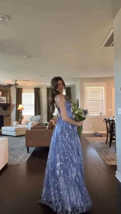 Robe de bal de fin d'année à paillettes lavande, coupe trapèze, dos nu, tenue de soirée, d'anniversaire, de remise de diplôme, RB754
