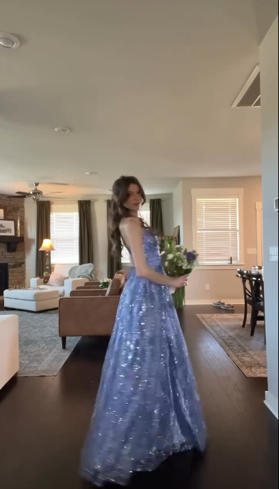 Robe de bal de fin d'année à paillettes lavande, coupe trapèze, dos nu, tenue de soirée, d'anniversaire, de remise de diplôme, RB754