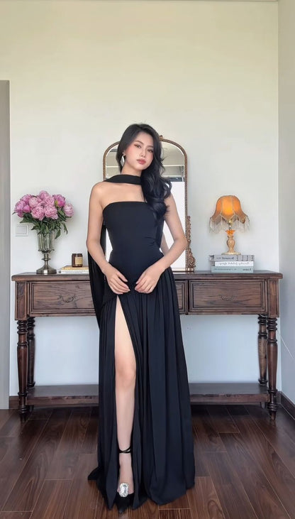 Elegantes A-Linien-Trägerloses schwarzes Abschlussballkleid im ästhetischen Seniorenstil, Abschlussballkleider, Geburtstags-Outfits, Abschlusskleid RB767