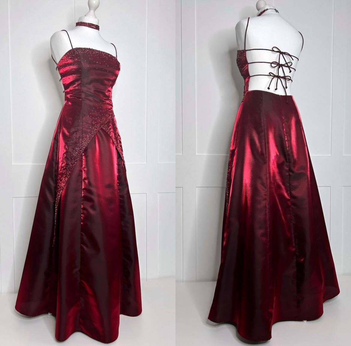 Trendy Ballkleid Spaghettiträger Burgund Pailletten 90er Jahre Ballkleider Partykleid 18. Geburtstag Outfits Abschlusskleid RB774