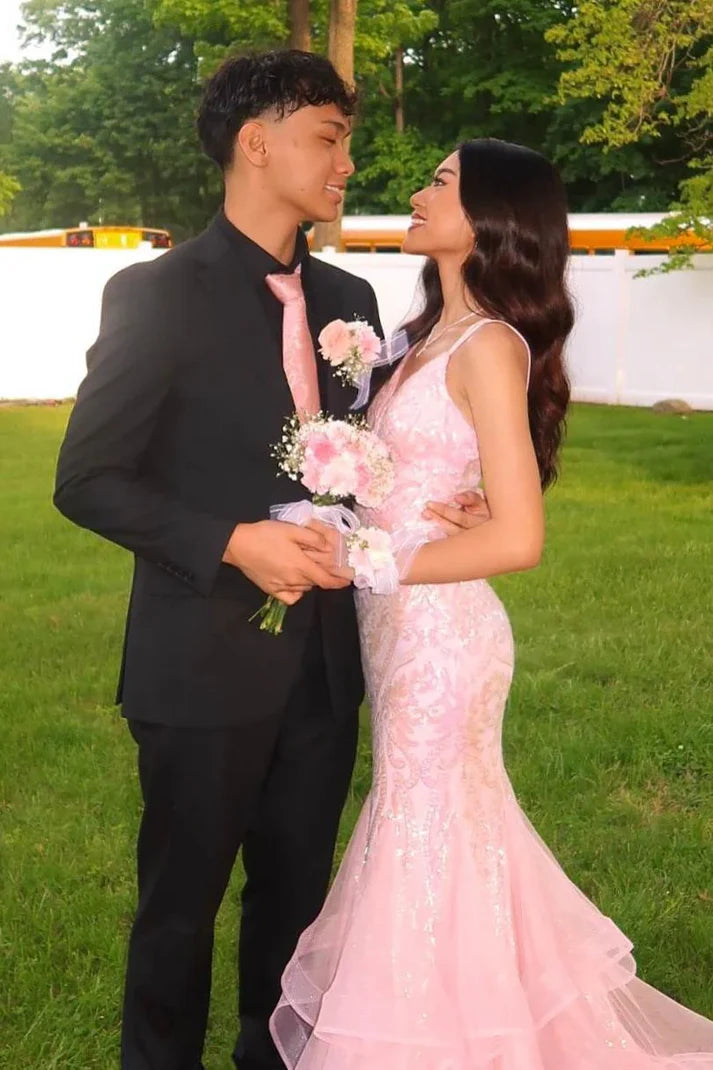 Sexy Meerjungfrau Spaghettiträger Blush Pink Spitze Ballkleider Partykleid 21. Geburtstag Outfits Abschlusskleid RB789