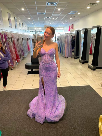 Charmantes Meerjungfrau-Kleid mit herzförmigem Ausschnitt und lila Spitze, Ballkleider, Partykleid zum 20. Geburtstag, Outfits, Abschlusskleid RB792