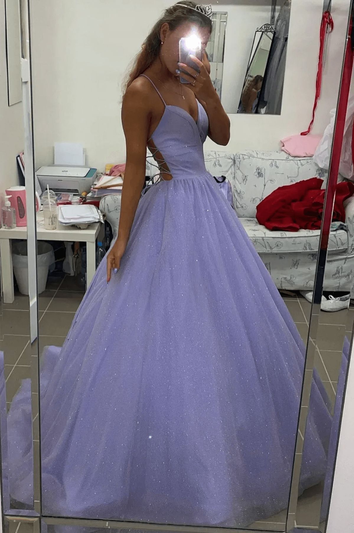 Elegant Ball Gown Spaghetti Straps Lilac Sequin Senior Aesthetic Prom Dresses Prom Gowns Birthday Outfits Graduation Dress RB799