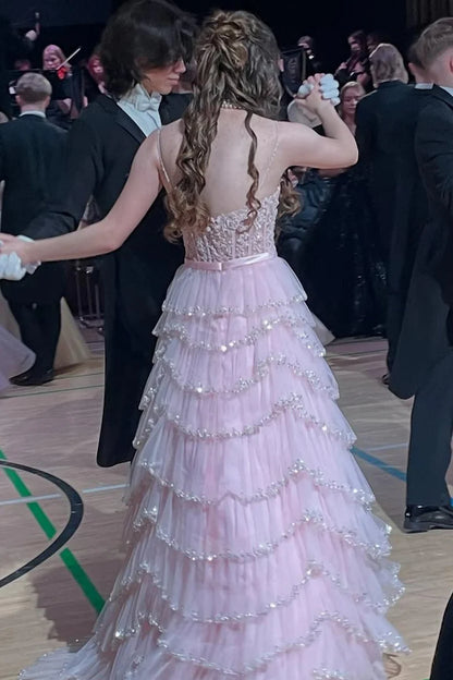 Robe de bal mignonne en tulle rose blush et dentelle, tenue de soirée pour 20e anniversaire, robe de remise de diplôme RB807