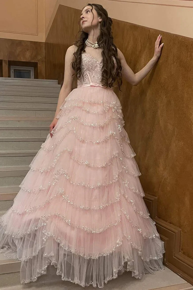 Robe de bal mignonne en tulle rose blush et dentelle, tenue de soirée pour 20e anniversaire, robe de remise de diplôme RB807