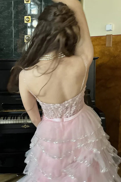 Robe de bal mignonne en tulle rose blush et dentelle, tenue de soirée pour 20e anniversaire, robe de remise de diplôme RB807