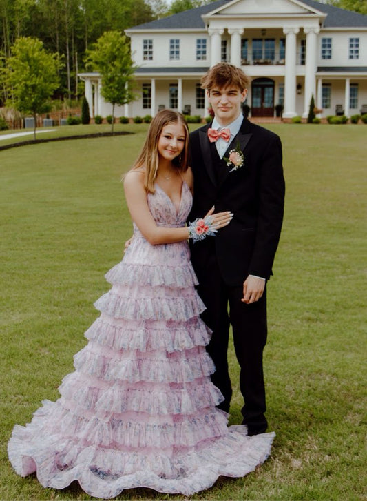 Cute Ball Gown Spaghetti Straps Lilac Floral Slit Long Prom Dresses Party Dress 18th Birthday Outfits Graduation Dress RB808
