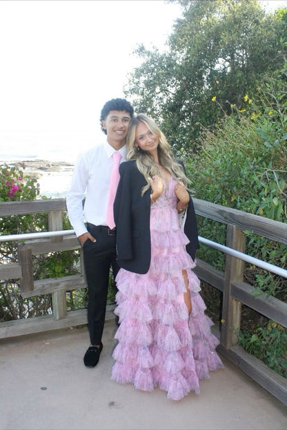 Modest Ball Gown Spaghetti Straps Lilac Floral Slit Long Prom Dresses Party Dress 18th Birthday Outfits Graduation Dress RB808