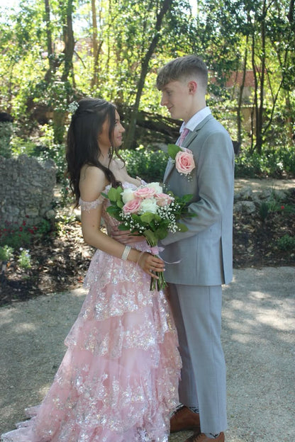 Beautiful Ball Gown Sweetheart Pink Lace Slit Prom Dresses Inspiration Prom Dress Princess Senior Graduation Dress RB809