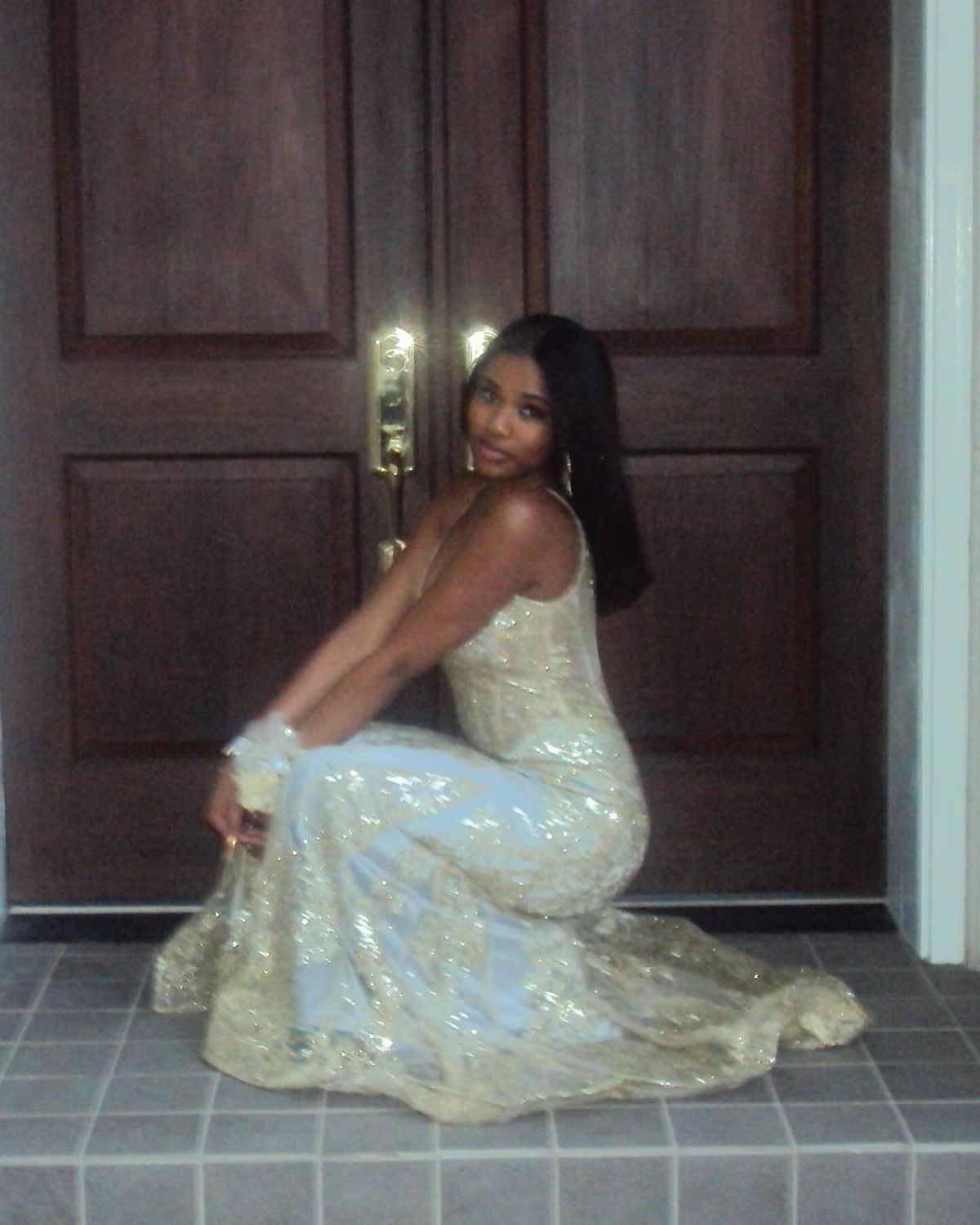 Ethereal Mermaid Spaghettiträger Pailletten Gold Lange Ballkleider Partykleid 18. Geburtstag Outfits Abschlusskleid RB811