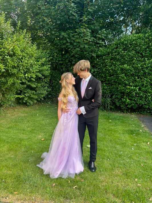 Cute Ball Gown Off The Shoulder Lilac Tulle Prom Dresses Party Dress 20th Birthday Outfits Graduation Dress RB837