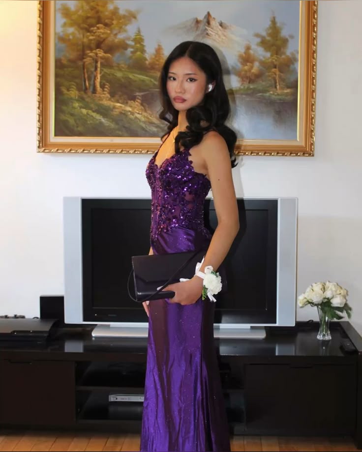 Modest Mermaid Spaghetti Straps Grape Satin Lace Prom Dresses Inspiration Slit Prom Dress Graduation Dress RB1140