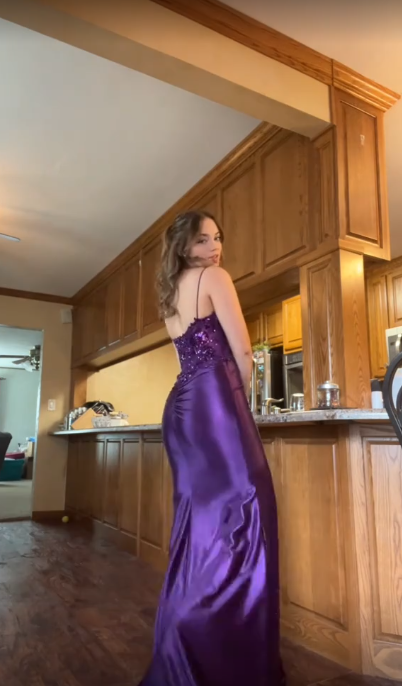 Modest Mermaid Spaghetti Straps Grape Satin Lace Prom Dresses Inspiration Slit Prom Dress Graduation Dress RB1140