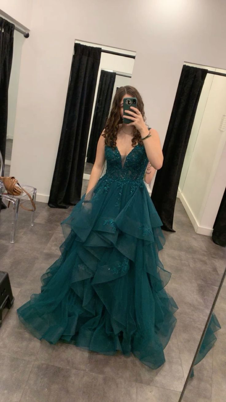 Robe de bal élégante à bretelles spaghetti, en tulle vert foncé, en dentelle, tenue de soirée pour 20e anniversaire, robe de remise de diplôme, RB867