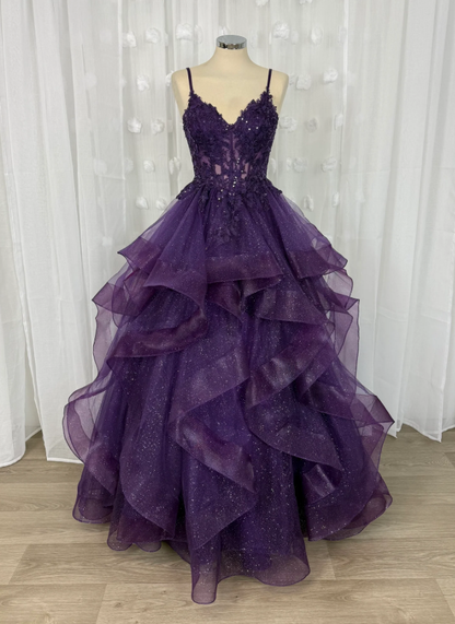 Classy Ball Gown Spaghetti Straps Dark Grape Tulle Lace Prom Dresses Party Dress 20th Birthday Outfits Graduation Dress RB868
