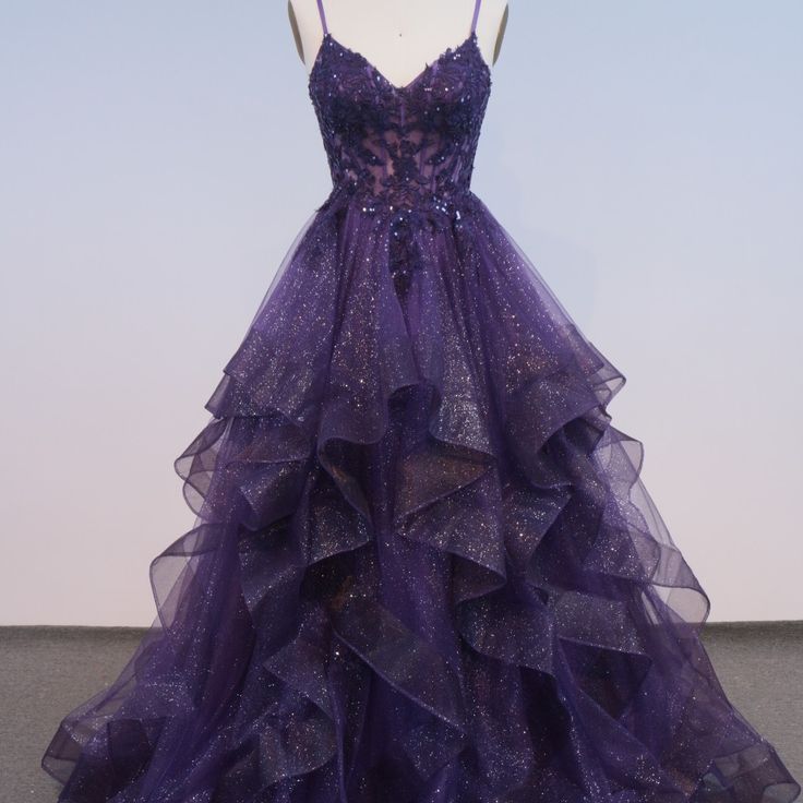 Classy Ball Gown Spaghetti Straps Dark Grape Tulle Lace Prom Dresses Party Dress 20th Birthday Outfits Graduation Dress RB868