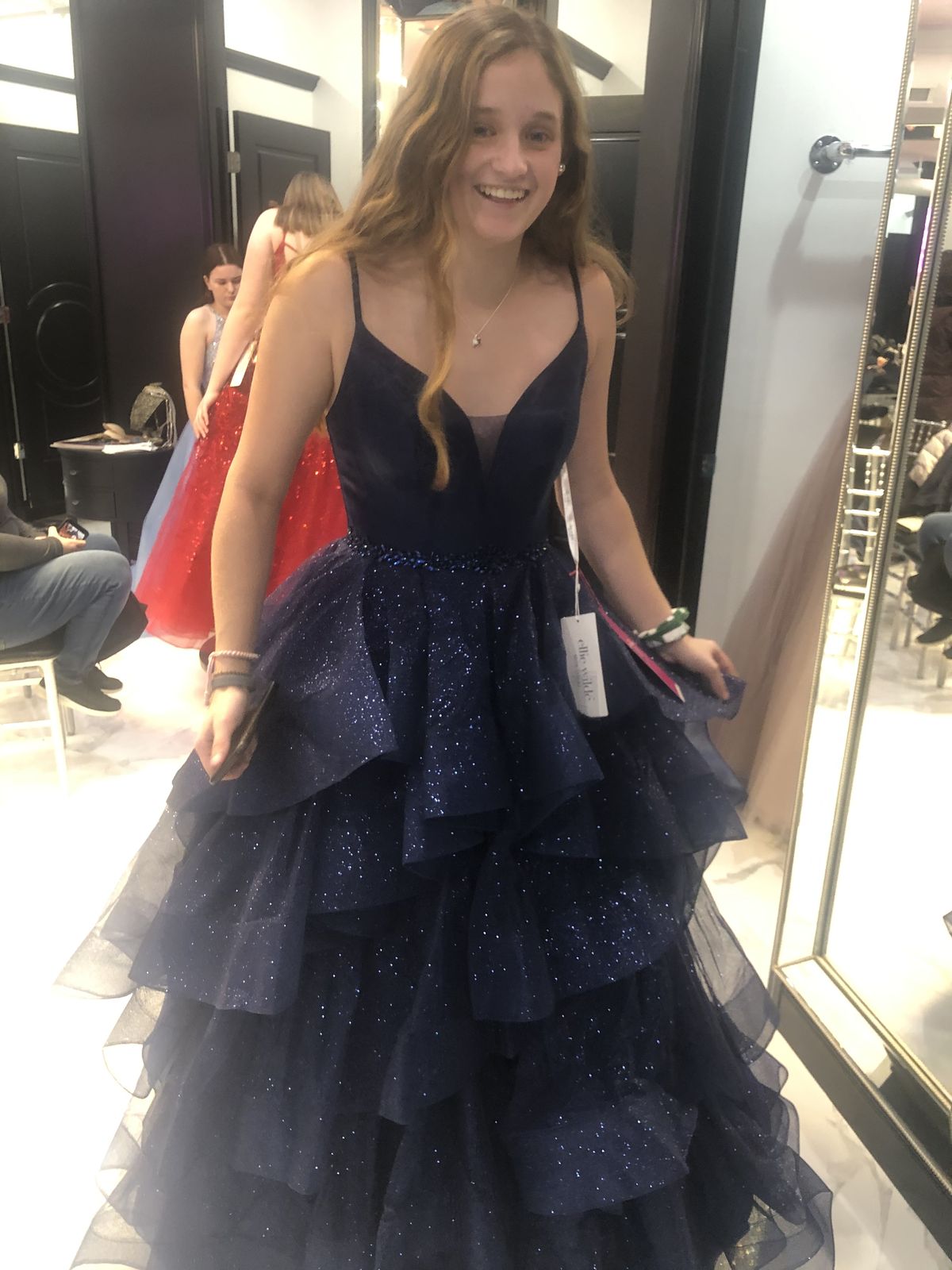Robe de bal élégante à bretelles spaghetti, en tulle bleu marine foncé, tenue de soirée pour 20e anniversaire, robe de remise de diplôme RB870