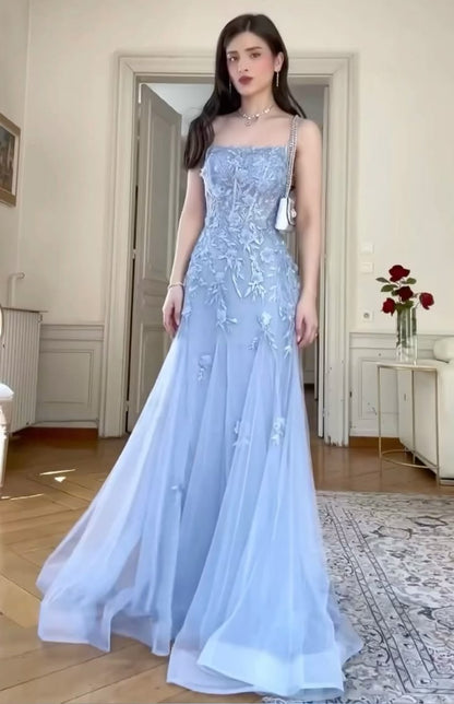 Elegant Mermaid Spaghetti Straps Lace Tulle Prom Dresses Party Dress 21st Birthday Outfits Senior Graduation Dress RB876