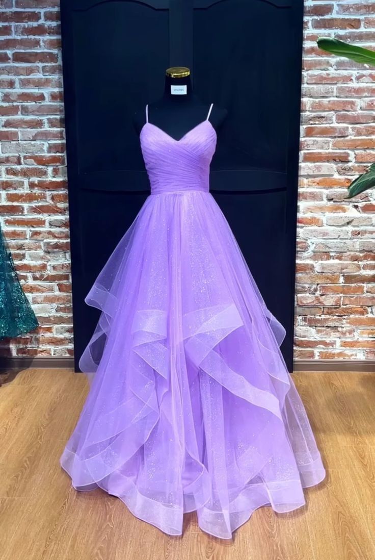 Robe de bal modeste à bretelles spaghetti en tulle lilas, tenue de soirée pour 21e anniversaire, robe de remise de diplôme, RB879