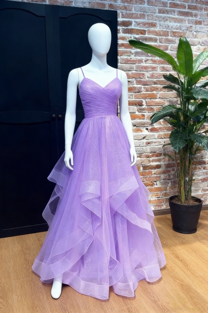 Robe de bal modeste à bretelles spaghetti en tulle lilas, tenue de soirée pour 21e anniversaire, robe de remise de diplôme, RB879