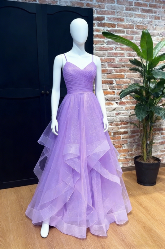 Modest Ball Gown Spaghetti Straps Lilac Tulle Prom Dresses Party Dress 21st Birthday Outfits Senior Graduation Dress RB879